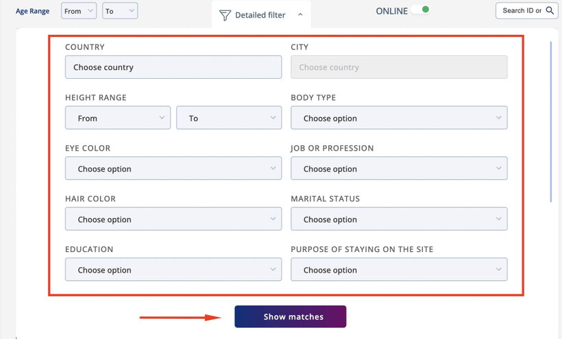 sofiadate search filters
