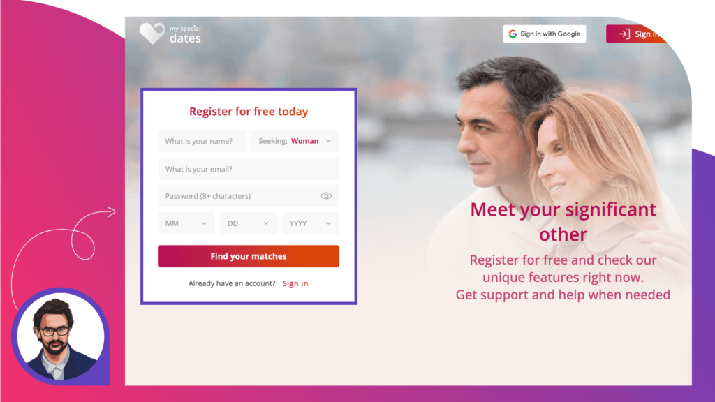 Registration form | Source: MySpecialDates.com.com