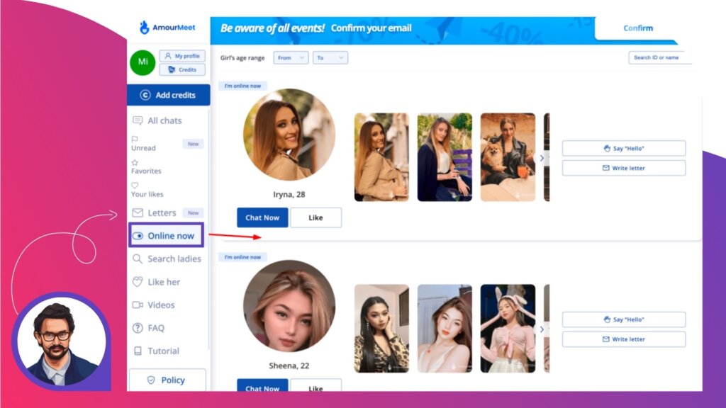 amourmeet interface